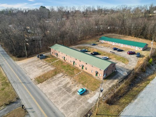 Overhead drone photography of apartment complex with two buildings at 1001 Kiser Blvd Greeneville Tennessee
